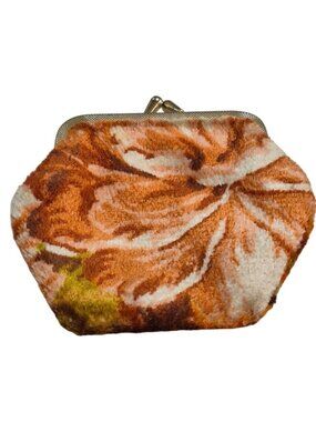 Vintage Floral Tapestry Coin Purse Kiss Lock Retro Multicolor Velvet Fabric
